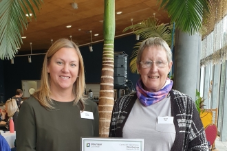 Pauline Ryan, Volunteer, receiving her award from Carolyn Cadman, Chief Executive of Cornwall Wildlife Trust