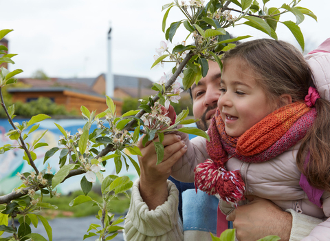 Nextdoor Nature Father and daughter looking at tree